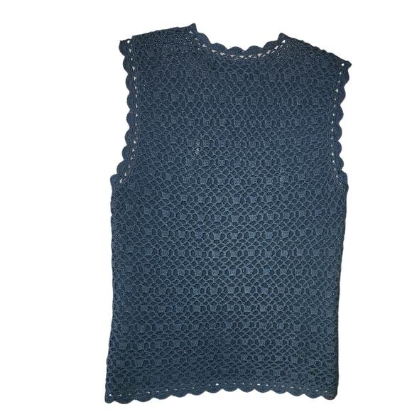 Noile Silk Exchange Vtg Blue 1990's 80% Silk Crochet Vest Women Size Small - Picture 2 of 8